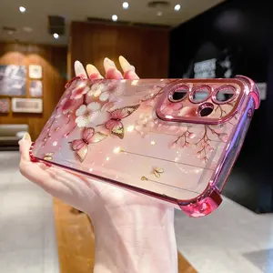 Compatiable with Samsung Galaxy A17 A07 A15 A05 A35 A55 A14 A34 A56 A36 A06 A16 Flower Butterfly Clear Plating Protective Case Anti Drop Shockproof Cover Diandu