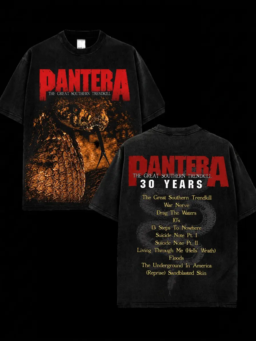 [MetalStyle] Pantera The Great Southern Trendkill Retro Unisex 100% Heavyweight Cotton T-Shirt – 90s Records Rock Cotton Tee, Groove Metal Rock Band Shirt, Oversized Vintage Tee, Heavy Metal Merch, Gift for Rock Fans