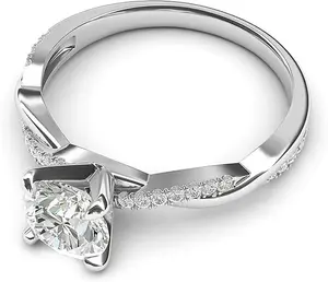 4 Prong Twisted Band Simulated Diamond Engagement Ring for Women Elegant Solitaire Promise Ring