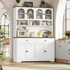 FOTOSOK 71" Pantry Cabinet,  47.2" Wide Kitchen Pantry Storage Cabinet with Charging Station,Kitchen Hutch Organizer with Open Countertop for Dining Room