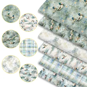 6pcs 45cm*50cm/17.72in*19.69in Wetland Ecology Watercolor Wild Duck Print Pattern Fabric, Suitable for Quilting, Bedding, Tablecloth, Bags, Masks, Hats, Headbands, Pillowcases And Other Materials