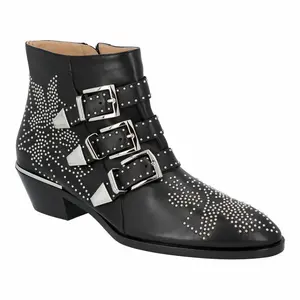 Pre-owned Chloe Women's Chloé women susanna short boots in black leather with silver studs by Rebag