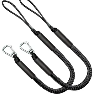 2-Pack Boat Bungee Dock Lines , 4ft Stretchy Mooring Rope with Stainless Steel Snaps & Floats, Heavy Duty Shock Absorbing Tie Downs for Kayak, PWC, Jet Ski, Pontoon, Canoe, Boats (Black)