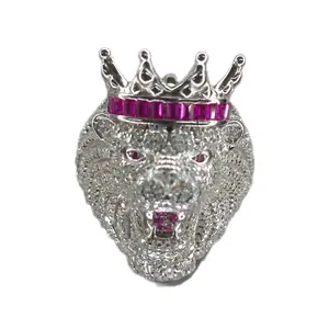 Sterling Silver 925 Mossanite Diamond Lion Crown Ring Mens Size 10