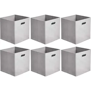 Collapsible Cube Storage Bins, Organizing Fabric Bins with Handles, 10.5 x 10.5 x 11 inches, Light Grey, 6-Pack