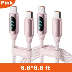 USB C to Cable, 100W Charge Cable Fast Charging Type with LED Display(2Pack 6.6FT), 480Mbps Nylon Braided for iPhone 15 Pro Max Galaxy iPad MacBook Pink