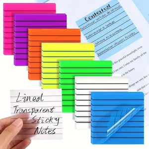 7-Pack Transparent Self-Adhesive Lined Sticky Notes, 350 Sheets, Clear Paper for Office, Home, School Use, Essential Stationery Supplies