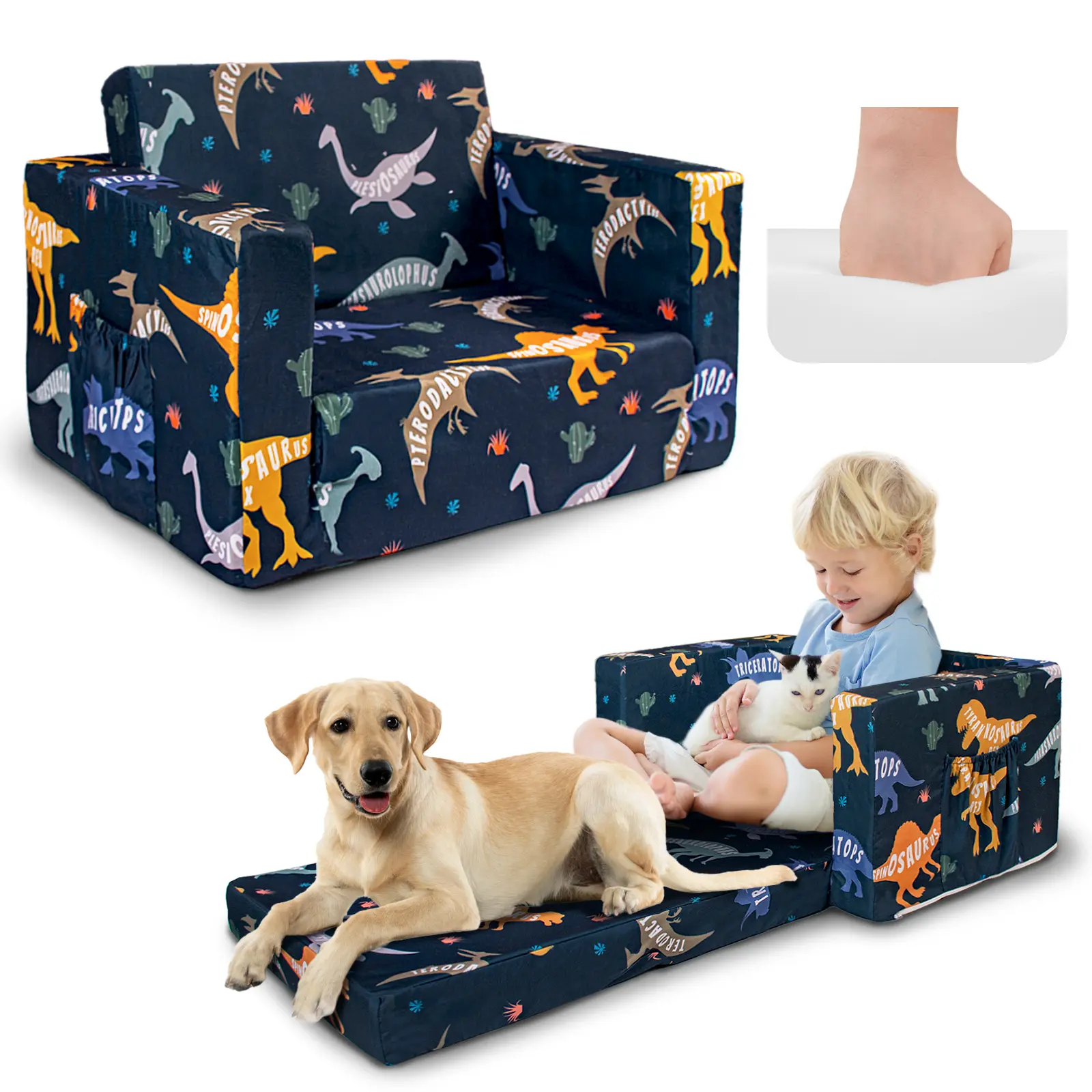 Kids Couch: Super Soft Toddler Sofa Bed Fold Out for Girls and Boys Flip Out Convertible Lounge Chair