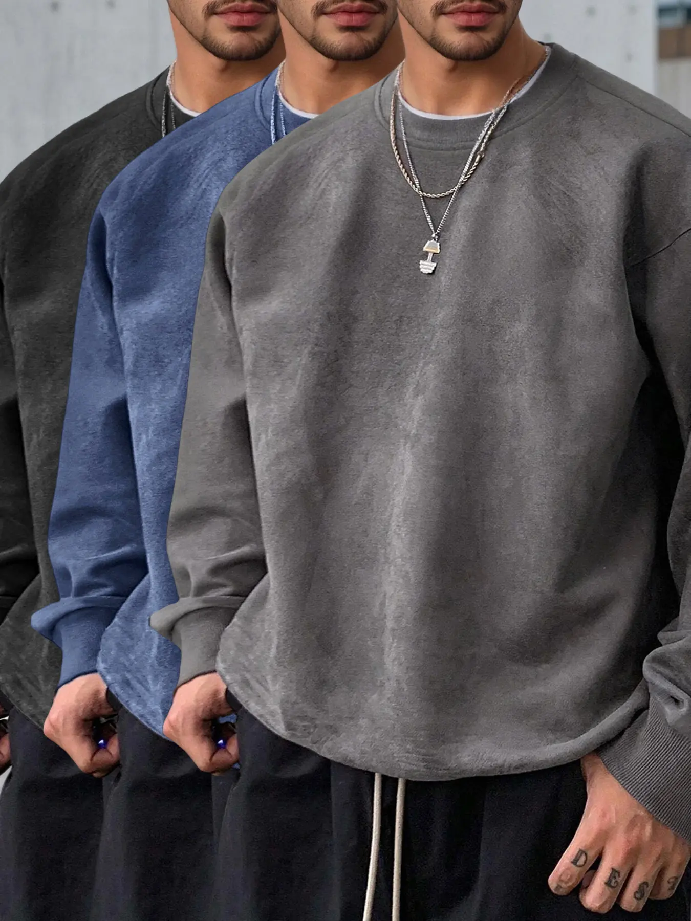 dark gray + navy blue + black.