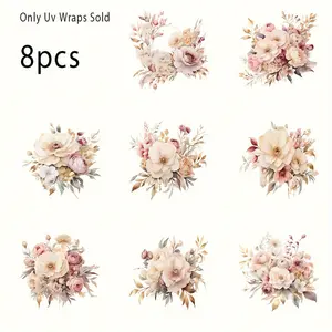 8pcs Rose Golden Flower UV DTF Waterproof, Suitable for Cups, Mugs, Bottles, and DIY Crafts
