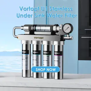 Vortopt Model U1 Stainless Steel Ultrafiltration Water Purifier, 5-Stage Water Filtration System, Food-Grade Reduce Heavy Metals, Bad Taste and Odors, High-Efficiency Real-Time Water Pressure Monitoring Filtration