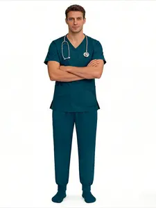 2Pcs Scrubs Set for Women Men, Wear Resistant & Scratch Proof, Plus Size Multicolor Workwear Work Uniform for Pet Clinic, Vet Hospital, Cat Cafe