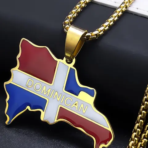 Dominican Republic Map Design Pendant Necklace, Cuban Chain Necklace, Cuban Link Chain, Cuban Style Necklace, Cuban Necklaces, Stainless Steel Jewelry for Party, Daily Clothing Decor, Trendy All-match & Exquisite Jewelry for Birthday Gift, Jewelry Men