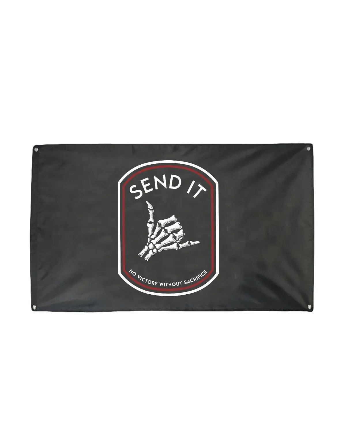 Send It Hanging Banner - Light, Durable Print Banner with Edgy Skeleton Art, White and Red "SEND IT" Text on Black Background, Party-Ready Look for Festive & Party Supplies (Home Supplies Backdrop)