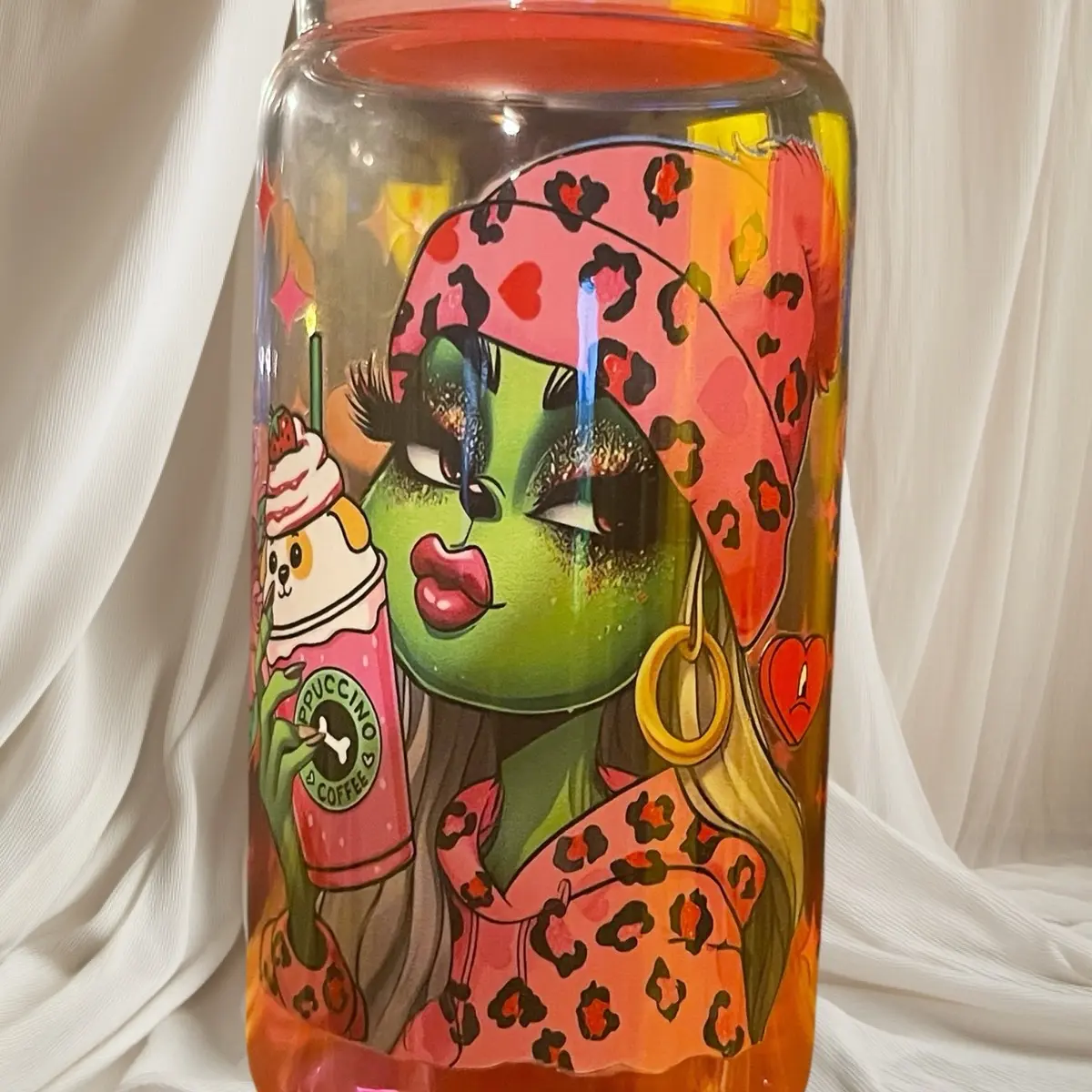 16oz Ombré Glass Cup - The Baddest Grinch Design - Mug, Drinkware