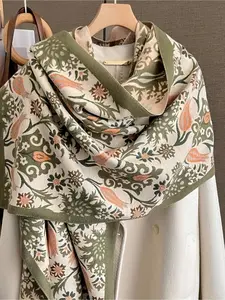 Ladies Vintage Floral Jacquard Scarf - Thickened Windproof Shawl, Plant Pattern Soft Warm Winter Scarf, Suitable for Leisure Travel and Daily Dress, Double Sided Printing Classic Elegance, Boho Style Shawl, Textured Blanket Scarf