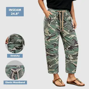 Flamingals Camo Drawstring High Waist Barrel Leg Pants