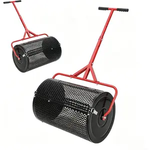 Compost Spreader, 24 in Wide Peat Moss Spreader with Handle, 3 Heights Adjustable, Powder Coated Metal Mesh Top Dressing Spreader for Lawn, Planting Seeding
