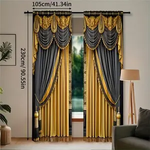 2 Piece Nordic European Style Fake Curtains, Home Textile Window Decoration, Interior Decoration Accessories, Digital Print, Rod Pocket Design, Privacy Protection, Window Drapes