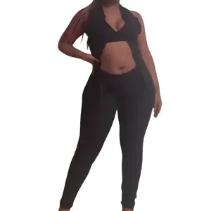 Black 2 piece Cotton Polyester Plain Striped Machine Washable Soft Womenswear Stretchy Comfortable