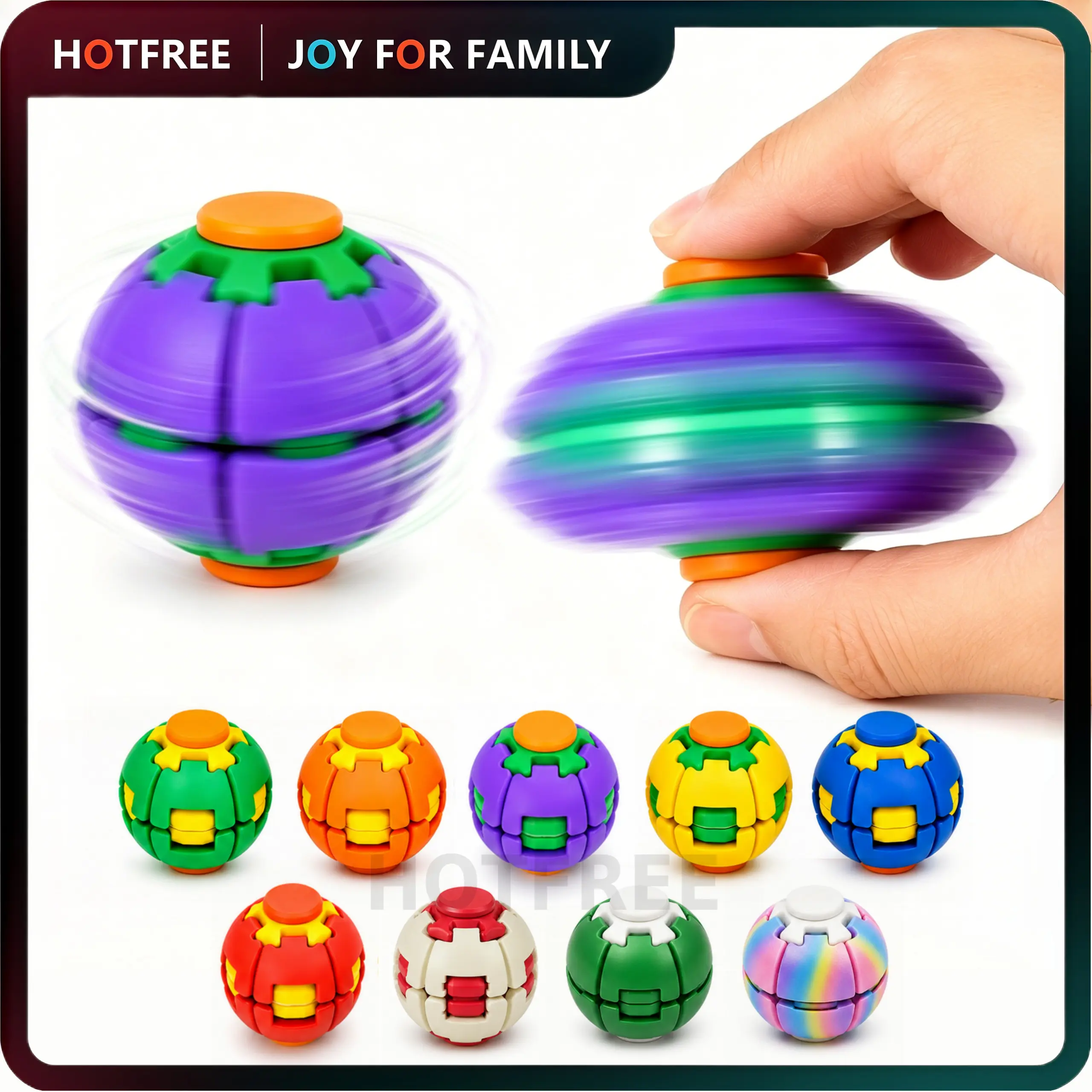Hotfree Press-to-Spin Transforming Fidget Ball, 3D Printed Fidget Ball Toy, Smooth Spinning Sensory Gyro Toy, Stress Relief Desk Gadget, Anxiety Relief Fidget Spinner, ADHD Focus Aid, Portable Handheld Fidget Gyro Toy for Kids, Teens and Adults