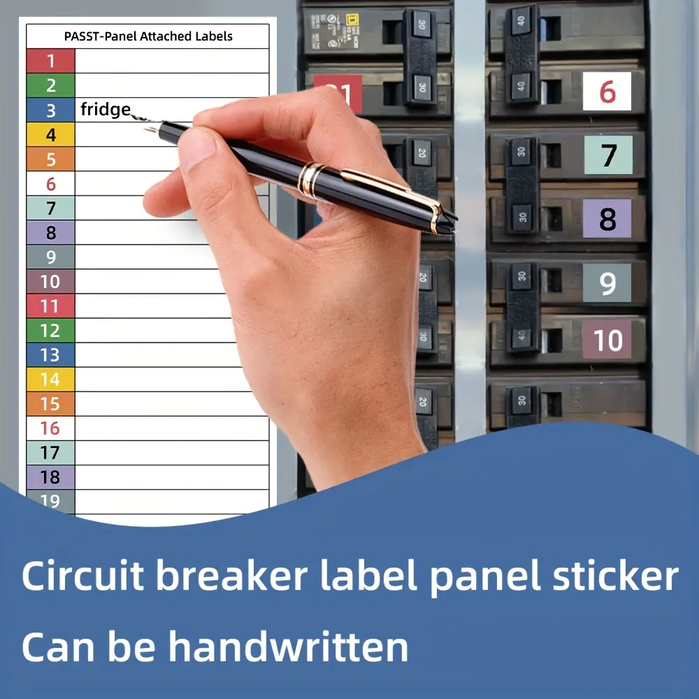 Circuit Breaker Label Set with Marking Panel (1-10,n,t,r,s), Clear Markings, Handwritten Customizable Electrical Panel Stickers, Compatible with Single/triphase Systems, Self Adhesive Labels, Sticky Label