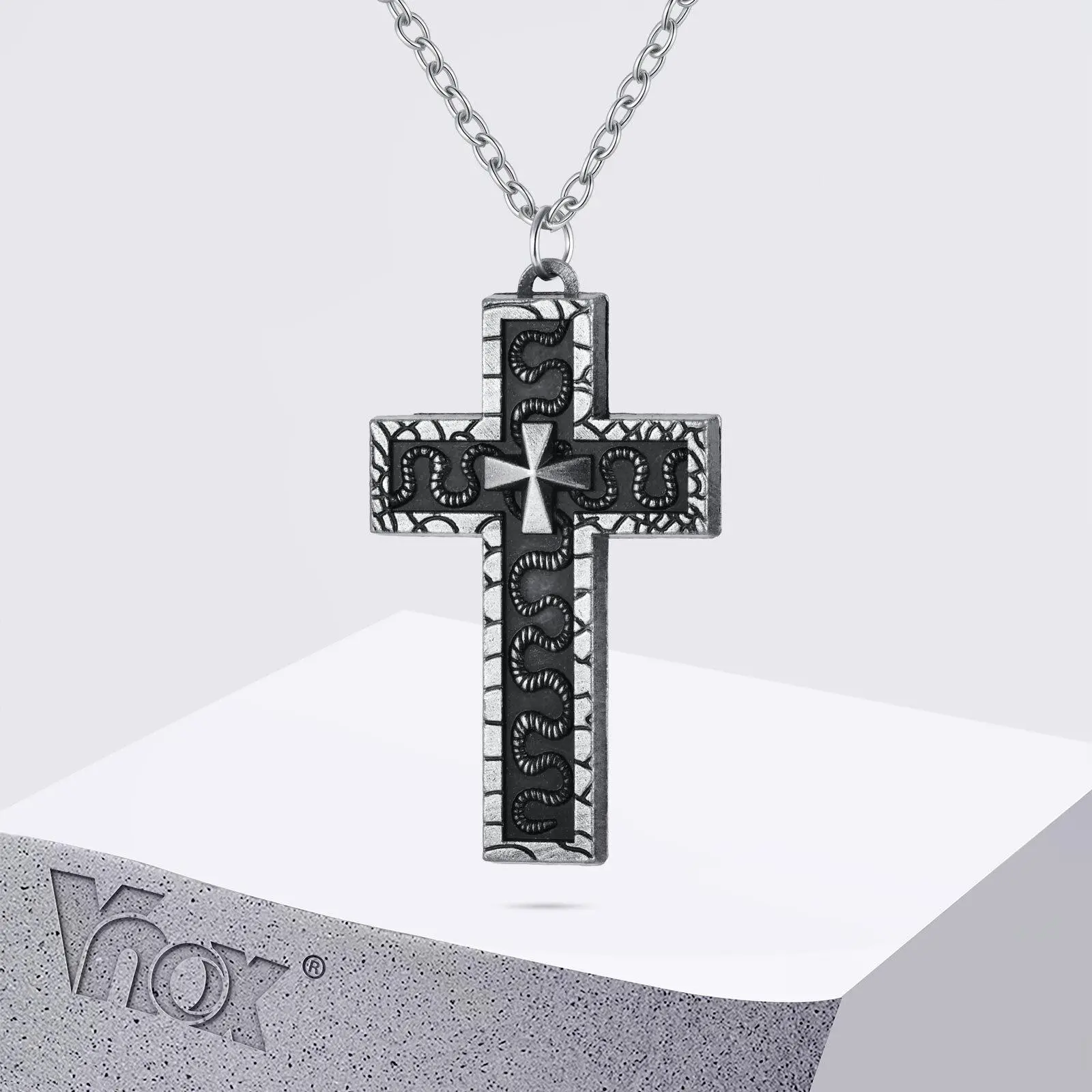 Vnox Alloy Cross Pendant Necklace with Secret Hidden Compartment Openable, 62cm O-chain Vintage Charm Jewelry Gift for Men Women