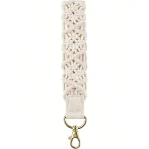 Macrame Chain Cute Keychain Wristlet Lanyard Boho Woven Wrist Lanyard Keys, Chains Car ID Badges