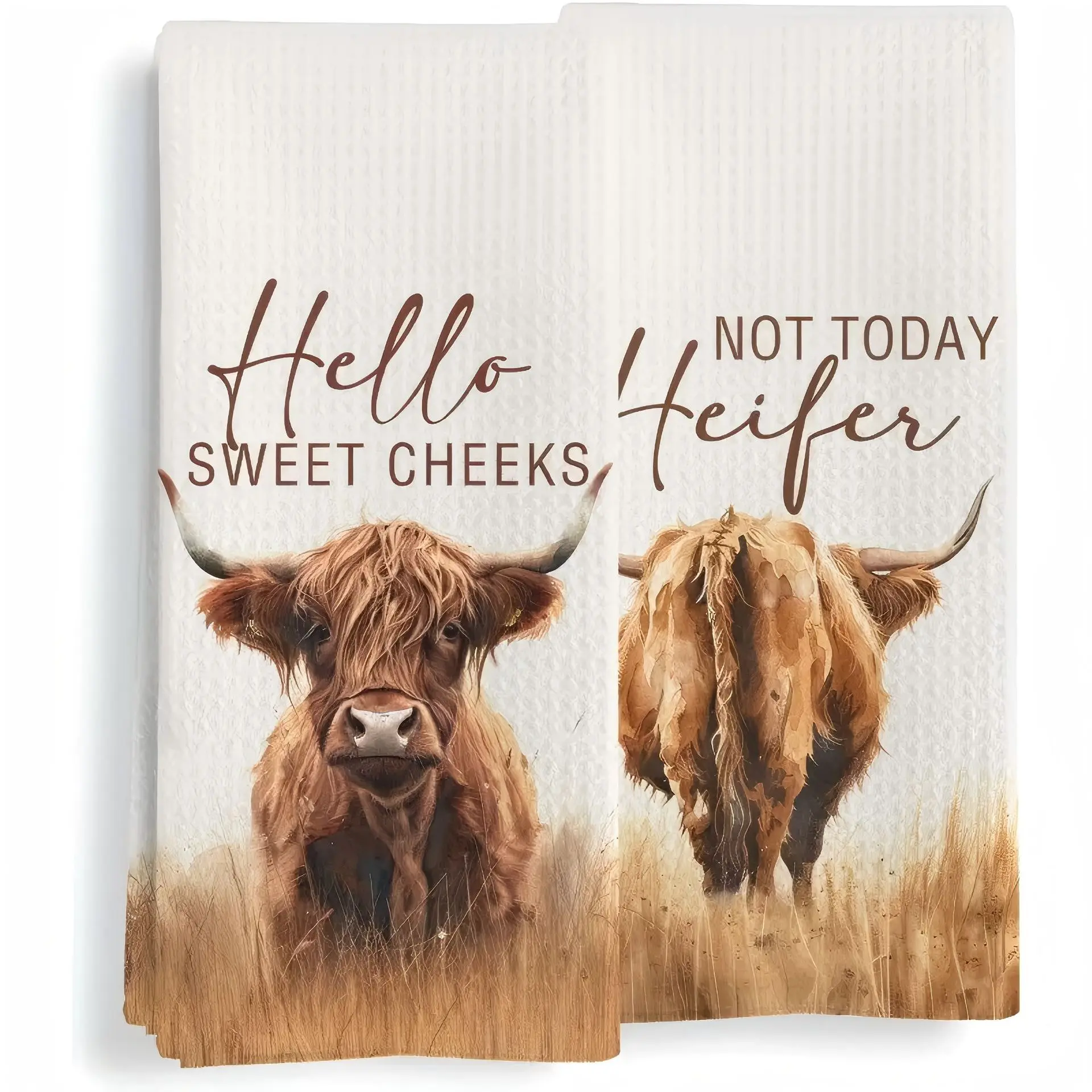 Set of 2 High & Low Cow Print Dishcloths, Farmhouse Decor Ultrafine Fiber Kitchen Towels, 45x66 Cm, Durable Absorbent Cleaning Cloths
