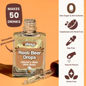 Allways Drops Root Beer Water Flavor Enhancer | Zero Sugar Root Beer Soda Drops | Naturally Sweetened Drink Flavoring for Water Milk and Sparkling Water