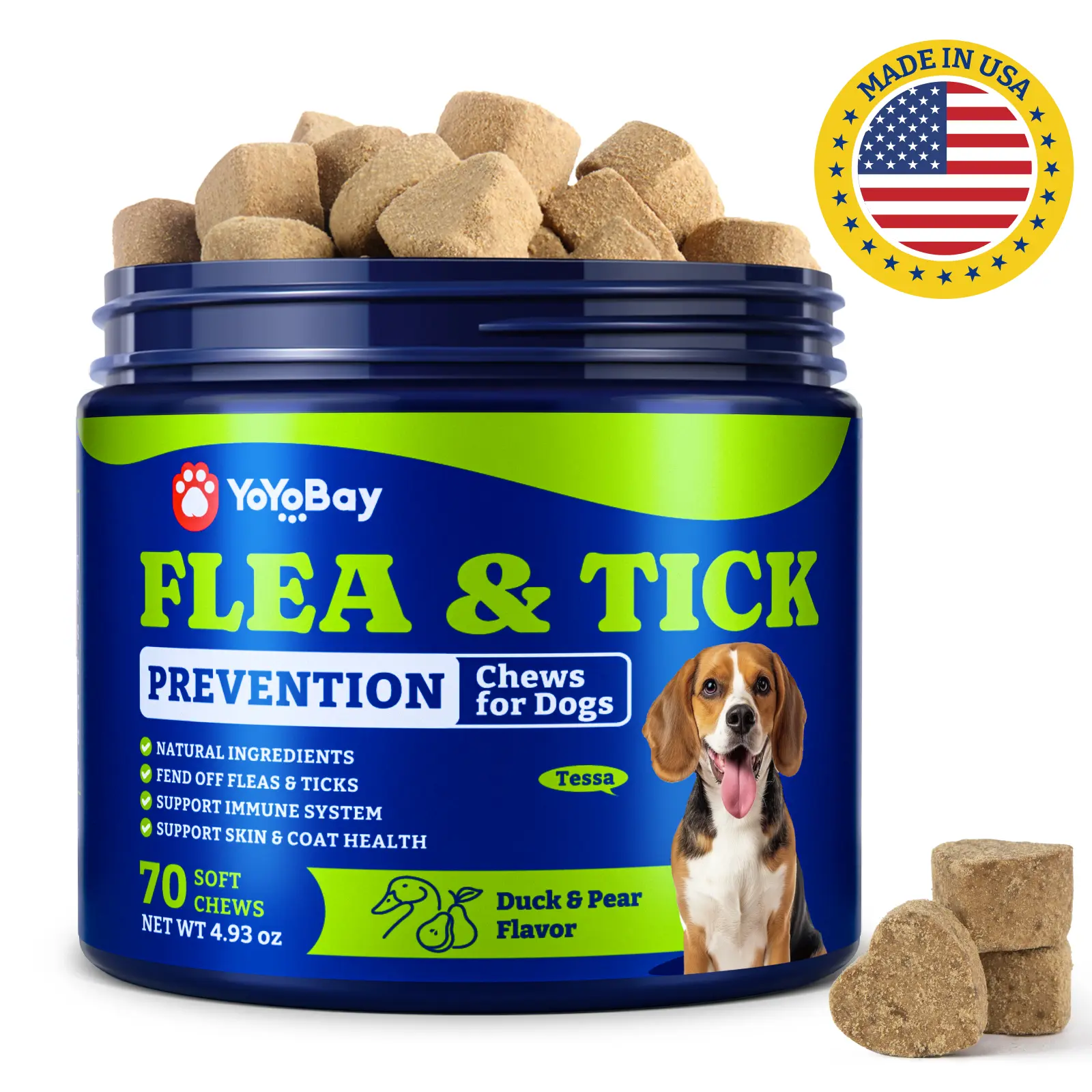 Flea and Tick Prevention for Dogs Chewable - 70 Soft Chews, Duck & Pear Flavor - YoYoBay Dog Flea and Tick Prevention Chewable, Natural Defense, Dog Immune Support Supplement, for Healthy Skin & Coat #SummerVibes #petlovers
