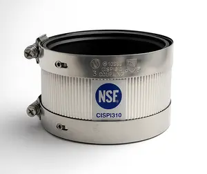 NSF No Hub Coupling 1.5" 2" 3" 4" Cast Iron DWV Pipe Connector | Stainless Steel