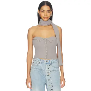 MARRKNULL Halter Neck Knit Bandeau Top in Grey