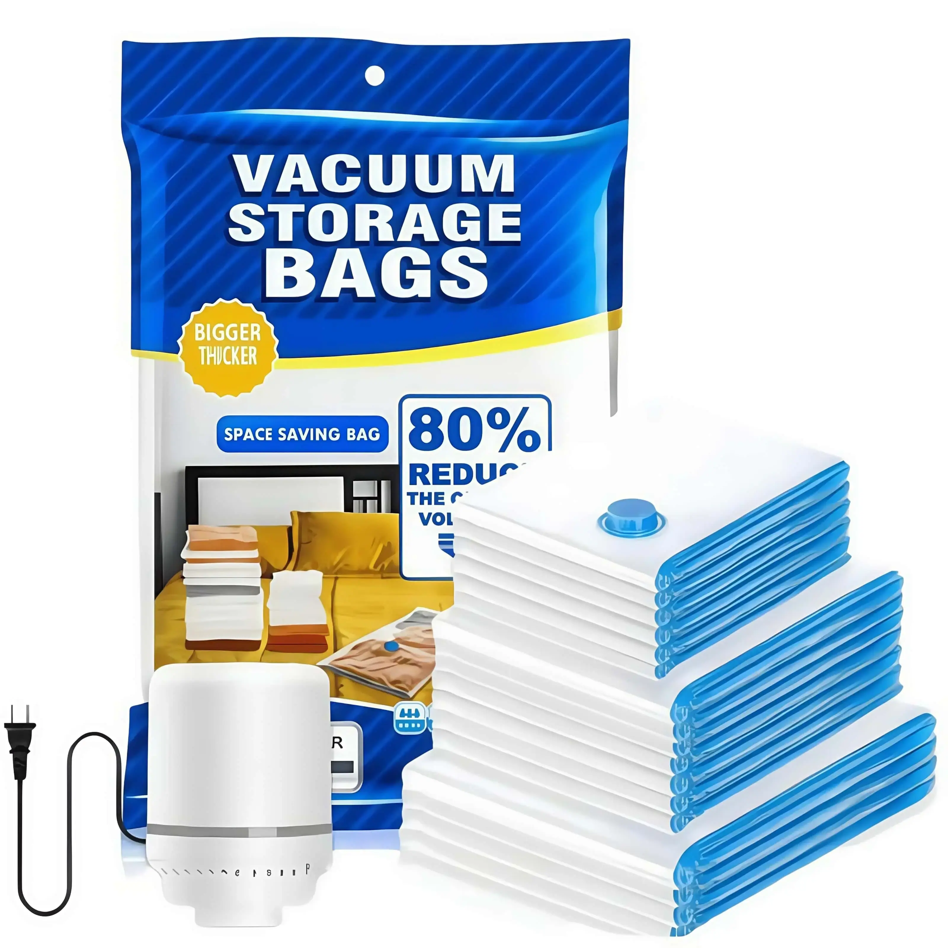 18pcs Vacuum Storage Bag with Electric Pump, 18pcs Multi Size Vacuum Clothes Storage Bag & 1 Count Pump With/without 3 Counts Clothes Dustproof Organizer Storage Bag, Reusable Waterproof Space Saving Room Accessories Storage Organization Bag