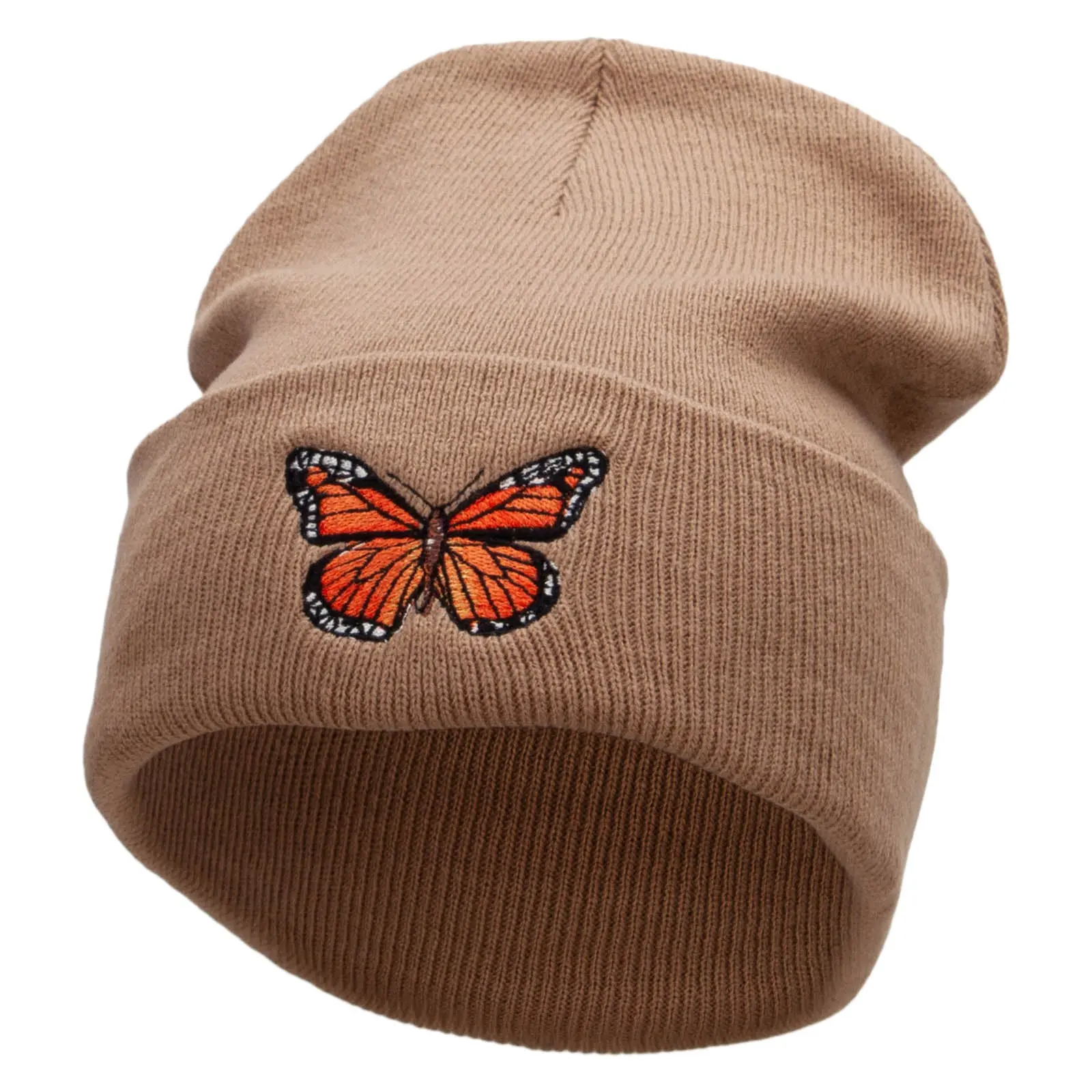 The Monarch Butterfly Embroidered 12 inch Acrylic Cuffed Long Beanie beanie