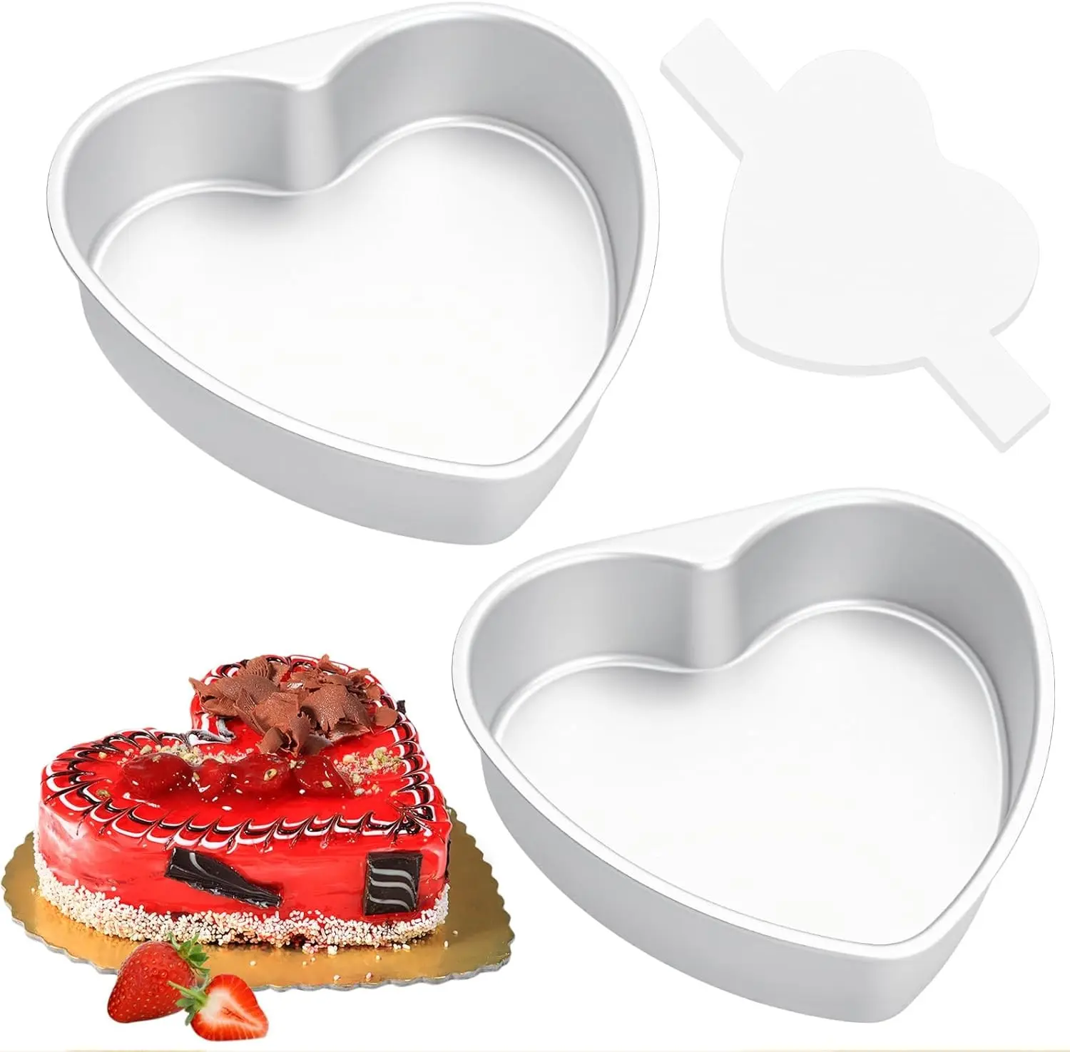 6 Inch Heart Shaped Cake Pans Set of 2 Non-stick Aluminum Heart Cake Baking Tins with 50 Pieces Parchment Paper for Birthday Wedding