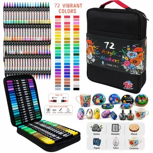 TBC The Best Crafts 72-Colors Dual Tip Acrylic Paint Markers, Double zipper design Topgrade Canvas bag,Waterproof, Non-Toxic, odorless, Suitable for Paper,Pottery, Stones, Glass,outdoor painting outdoorfun