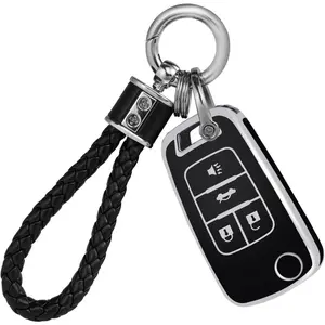 New Upgrade Car Key Fob Cover with Keychain Compatible With Buick, Key Fob Case Fits for Chevy GMC Buick Terrain Encore Allure Regal Equinox Camaro Cruze Malibu Sonic Volt Spark Impala, Silver Black
