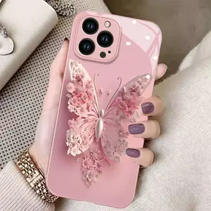 Faux Glass Mirror Butterfly Phone Case for iPhone 13 14 15 16 12 11 Pro Max Plus, New Premium Shockproof High-en Protection Cover aesthetic