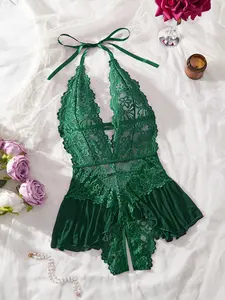 [Plus Size] Lace Backless Bodysuit Lingerie, Casual Comfy Breathable Sleepwear for Women, Women's Plus Size Sleepwear for Summer