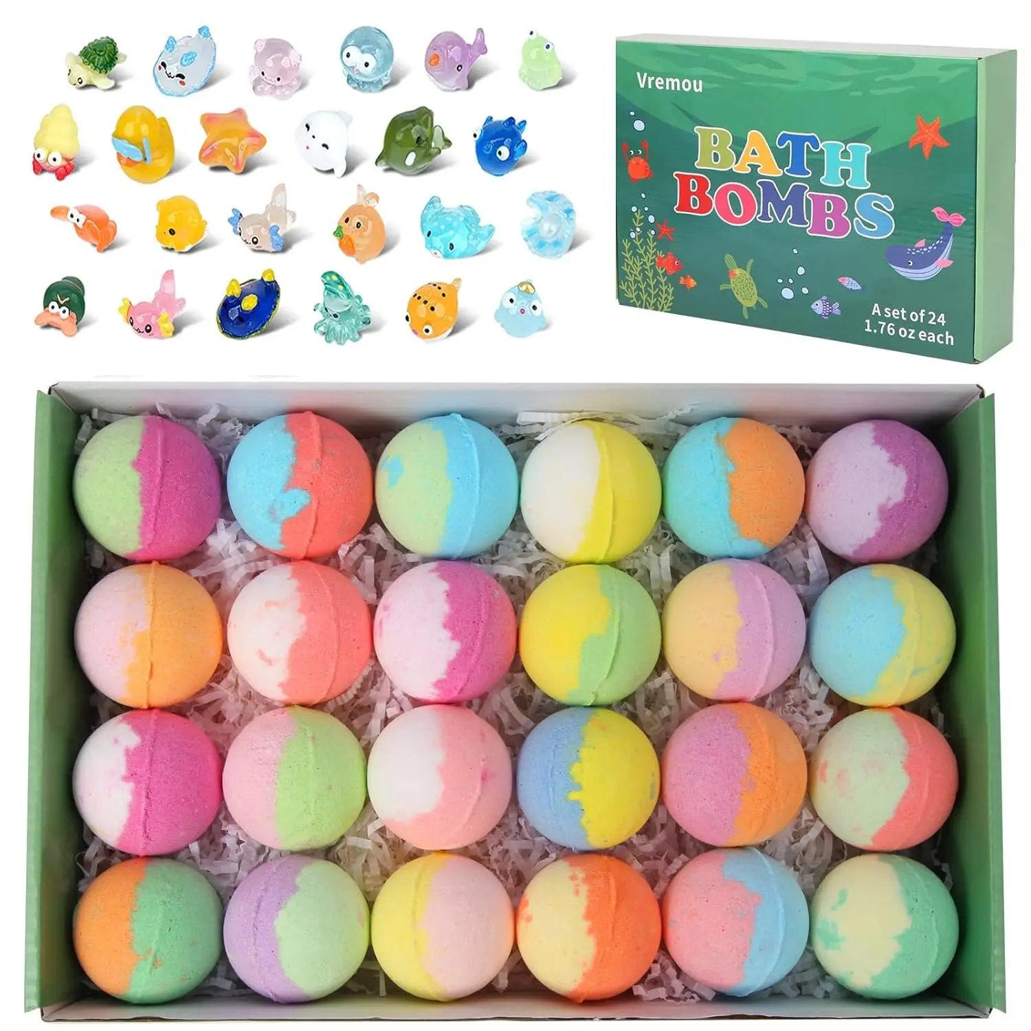 Bath Bombs for Kids, 24 Scented Fizzy Bath Bombs with Surprise Land Animal Toys Inside, Colorful Bath Time Fun Gift Set, Gentle, Child-Safe & Moisturizing, Perfect for Summer Fun & Easter Gifts