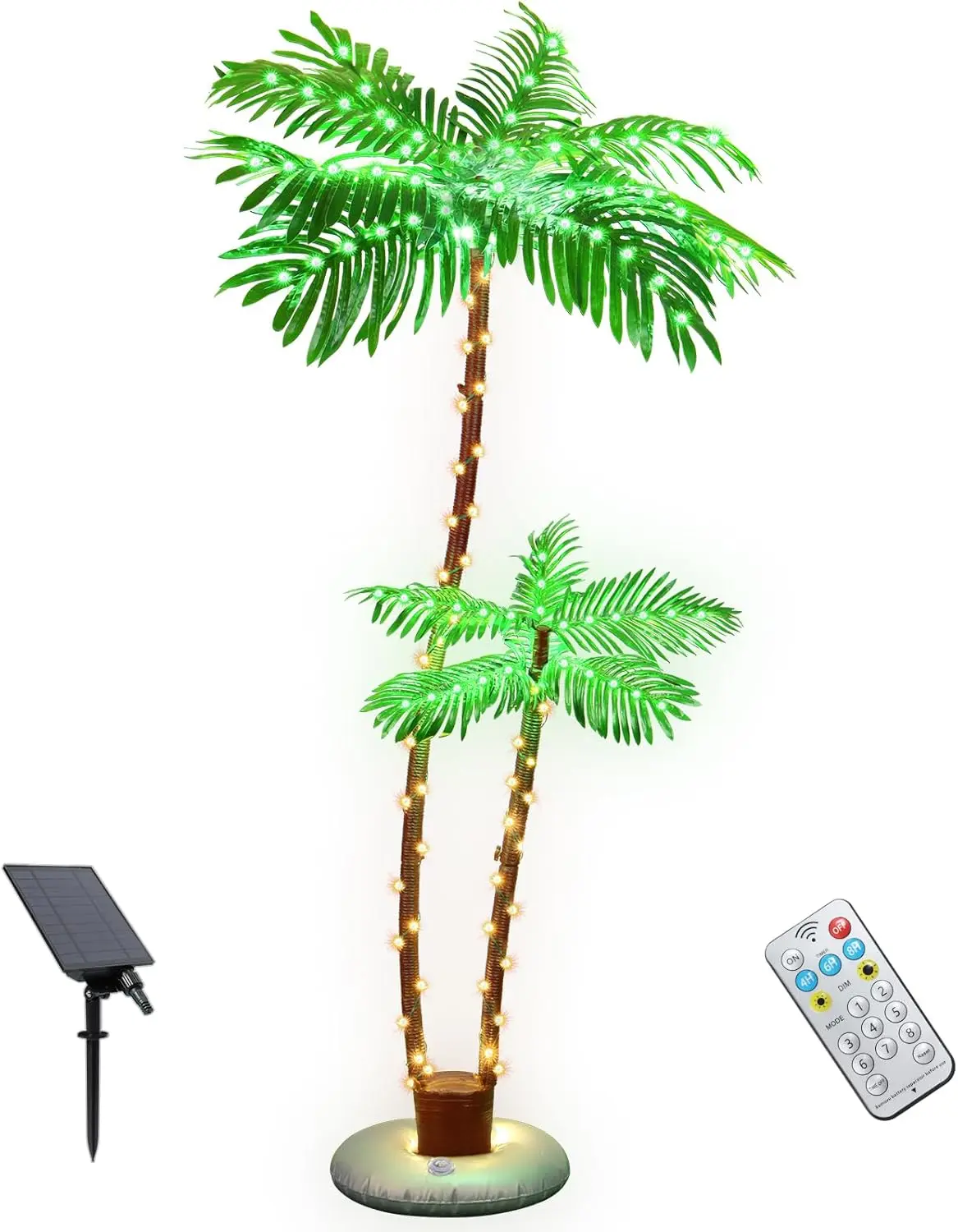 Double Crown Artificial Palm Tree - Poolside Dedicated, Remote-Adjustable Settings, All-Weather Windproof Construction, Auto Solar Recharge, Durable PE Foliage Fake Plant for Outdoor Yd, Tropical Christmas Party Landscape Decor