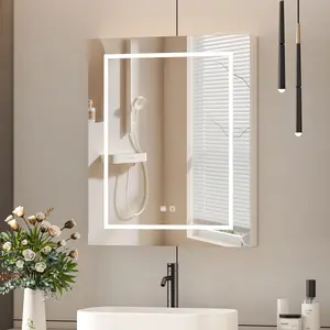 Mepplzian Modern Wall Mount Bathroom Medicine Cabinet with Mirror - Adjustable 3-Color Brightness Dimming LED, Built-In Defogger, Adjustable Shelves