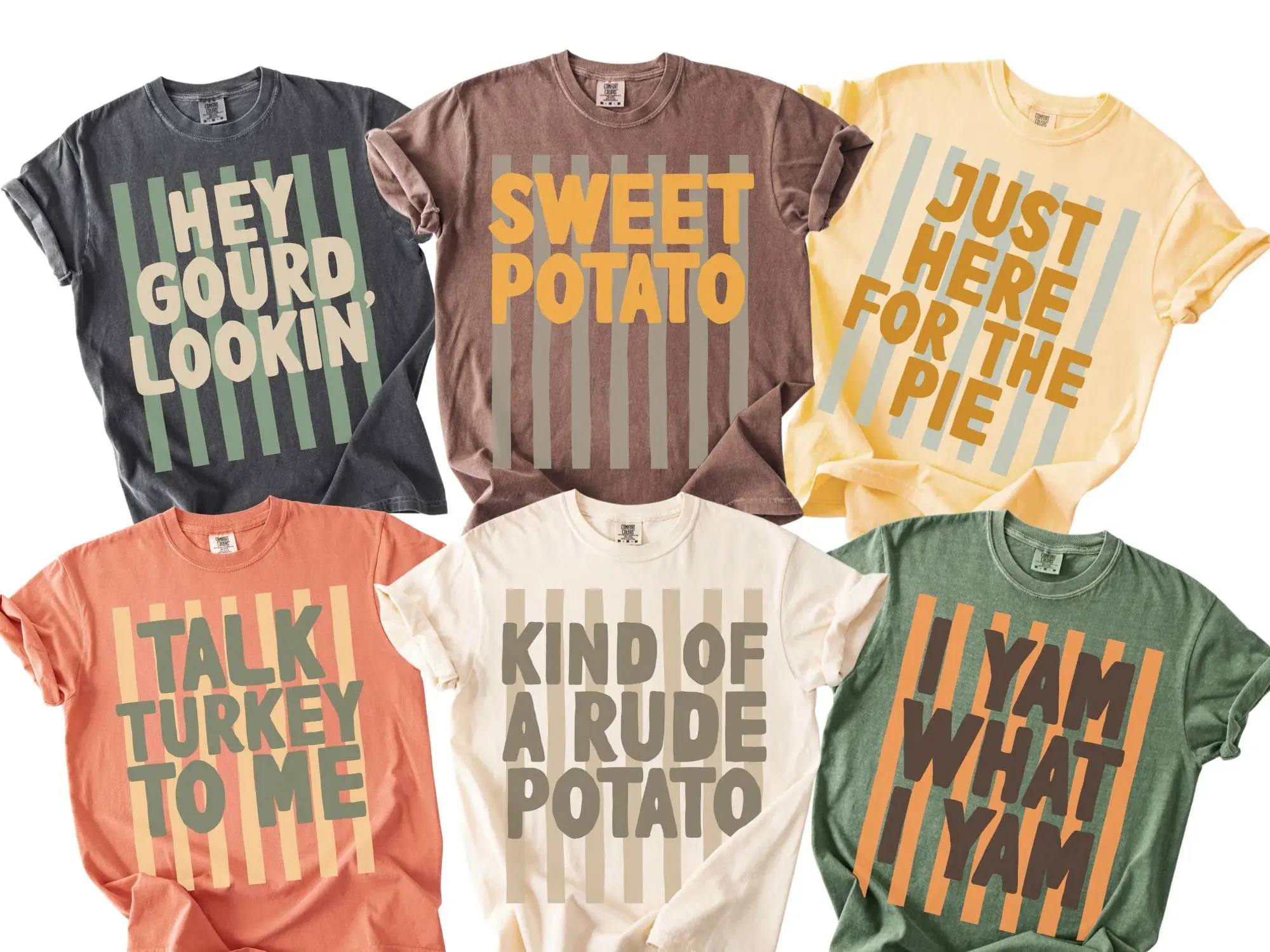 Family Thanksgiving Shirts, Trendy Striped Matching Couple Thanksgiving T-Shirts, Friendsgiving Fall Vibes Group Funny Tees