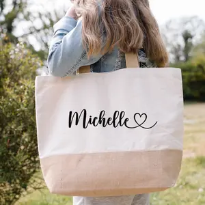 Personalised Large Tote Bag, Jute Large Shopping Bag, Large Bag for Everything, Shopper Bag Mum