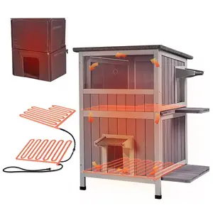 Aivituvin-AIR14-IN-HP Heated Wooden Cat House | Insulated Liner,Cat Shelter,Winter Cat House,Cat Rescue,Indoor and Outdoor Use