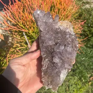 RockBelly Minerals Shimmering Amethyst Crystal Cluster Plate Brings Beauty Wisdom Healing To Your Home and Office Decor Dazzling Energy & Vibration Emanates From This Crystal Mineral Specimen from India As Gift To Your Family Friends & Yourself