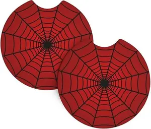 2 Pcs Red Spider Web Car Cup Holder Coasters, Universal Auto Insert Coaster Most Car Interior for Women Men Cute Assecories with A Finger Notch