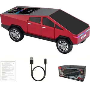 WS-580 Bluetooth Pickup Truck Replica Portable Speaker,with Display Screen,HD Sound, TWS Pairing, FM Radio,Built-in Microphone Hands-Free Calling, LED Party Light, Surprise Gift for Car Lovers(Red)