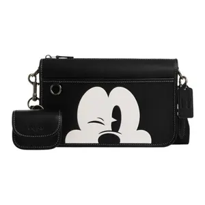 COACH X Disney Mickey Mouse Print Buckle Closure Multifunctional Leather Crossbody Bag for Men